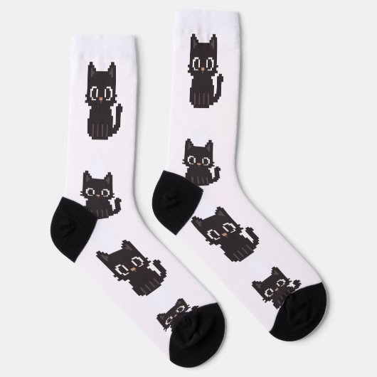 Imitate in Kreuzstich pixel art Black Cat Socken (Rechts)