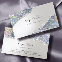 Imitate Iridescent Silver Glitzer Business Card Visitenkarte
