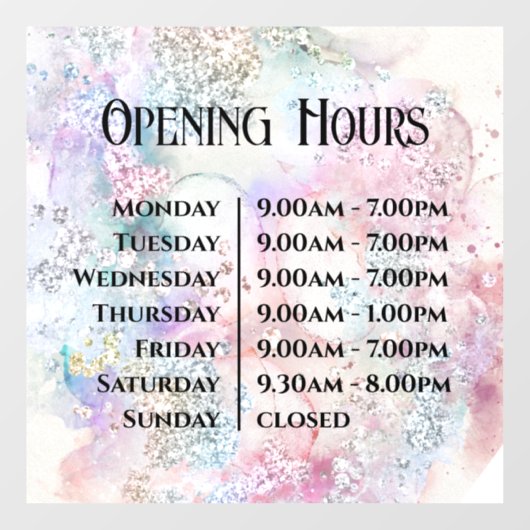 Imitate Iridescent Watercolor Glitzer Öffnungszeit Fensteraufkleber (Blatt)