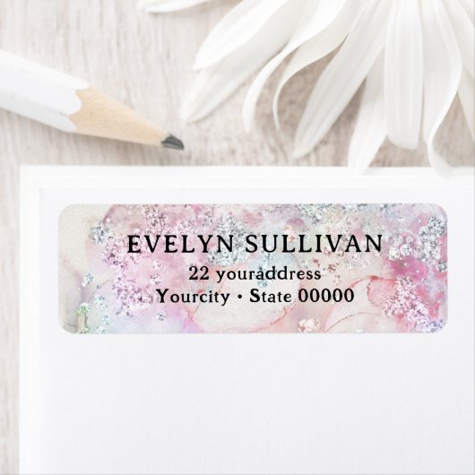 Imitate irisierender Glitzer Aquarell-Rücksendeadr (Insitu)