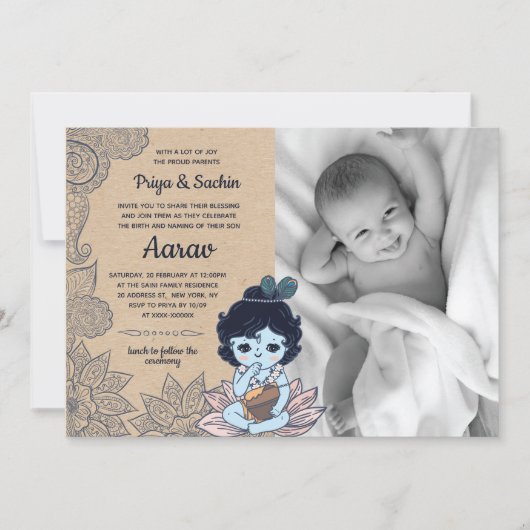 Imitate Kraft Namkaran Kindernamenszeremonie Einladung (Vorderseite)