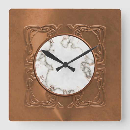 Imitate Kupfermarmor Art Deco Gatsby Stiluhr Quadratische Wanduhr (Vorderseite)