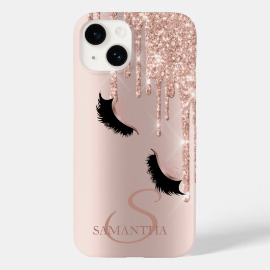 Imitate Lashes Glitzer Rose Gold Tropfen Case-Mate iPhone Hülle (Rückseite)