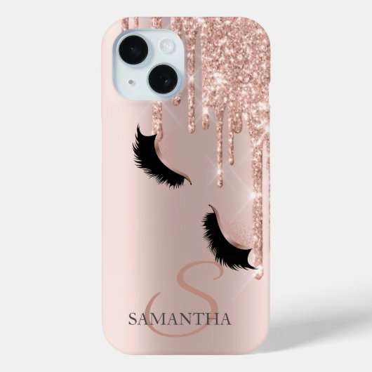 Imitate Lashes Glitzer Rose Gold Tropfen Case-Mate iPhone Hülle (Rückseite)