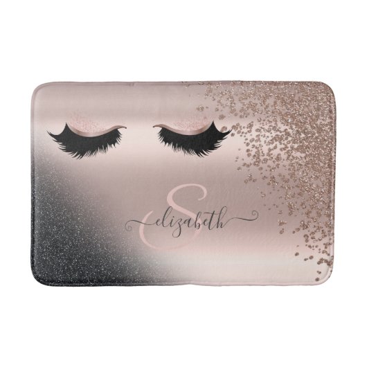 Imitate Lashes Schwarzer Glitzer Diamonds Rose Gol Badematte (Vorderseite)