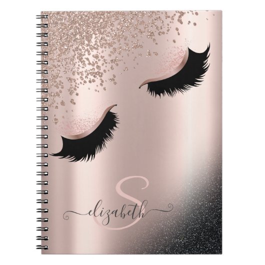 Imitate Lashes Schwarzer Glitzer Diamonds Rose Gol Notizblock (Vorderseite)