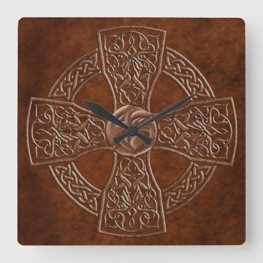Imitate Leather Celtic Irish Clock Quadratische Wanduhr (Vorderseite)