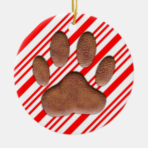 Imitate Leather Dog Pawprint Candy Cane Keramik Ornament