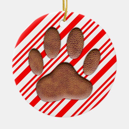 Imitate Leather Dog Pawprint Candy Cane Keramik Ornament (Vorne)