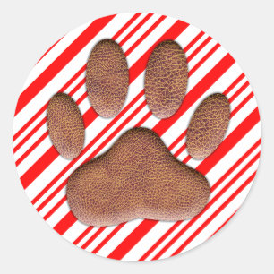 Imitate Leather Dog Pawprint Candy Cane Runder Aufkleber