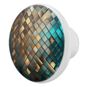 Imitate Leather Dragon Scales Aquamarin und Gold Keramikknauf (Rechts)