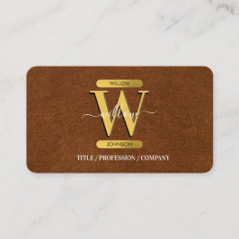 Imitate Leather & Gold Monogram Social Media Visitenkarte