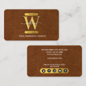 Imitate Leather & Gold Monogram Social Media Visitenkarte (Vorne/Hinten)