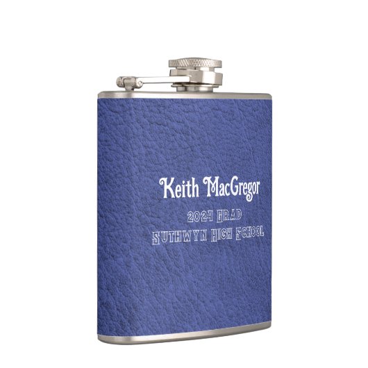 Imitate Leather Navy Blue Abschluss Geschenk Flachmann (Rechts)