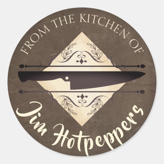 Imitate Leder Koch Messer aus der Küche des Labels Runder Aufkleber (Vorderseite)