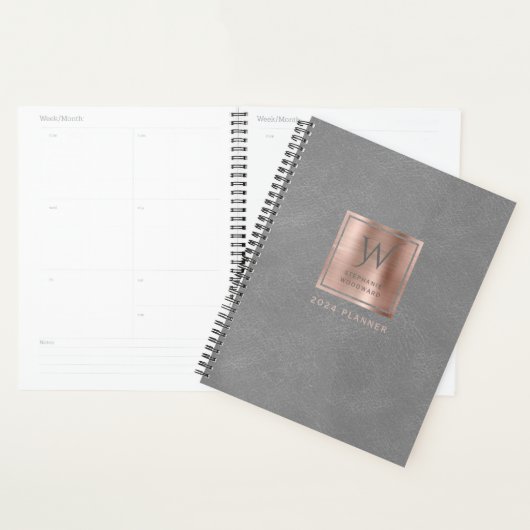 Imitate Leder Look Gray Rose Gold Monogram 2024 Planer (Anzeige)