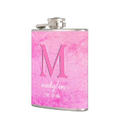 Imitate Leder Rosa Monogramm Name Flachmann (Links)