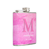 Imitate Leder Rosa Monogramm Name Flachmann (Rechts)