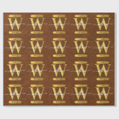 Imitate Leder und Gold Monogram Geburtstag Geschenkpapier (Flach)
