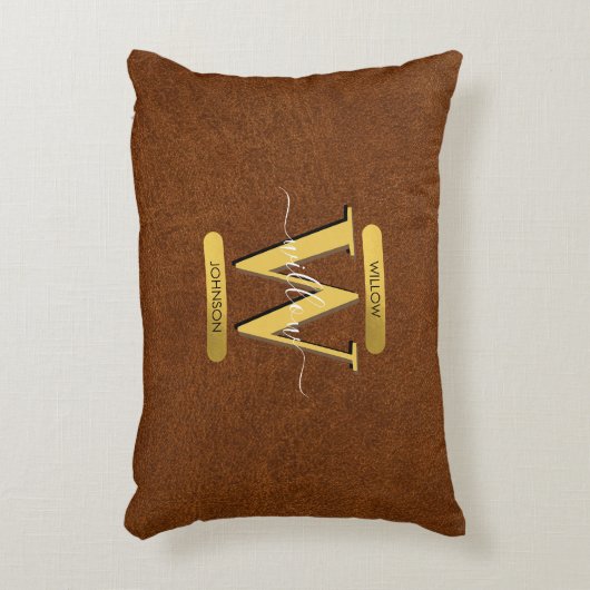 Imitate Leder und Gold Monogramm Dekokissen (Vorderseite(Vertikal))