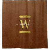 Imitate Leder und Gold Monogramm Duschvorhang (Vorderseite)