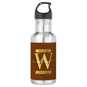 Imitate Leder und Gold Monogramm Edelstahlflasche
