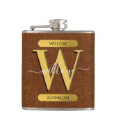 Imitate Leder und Gold Monogramm Flachmann (Vorderseite)