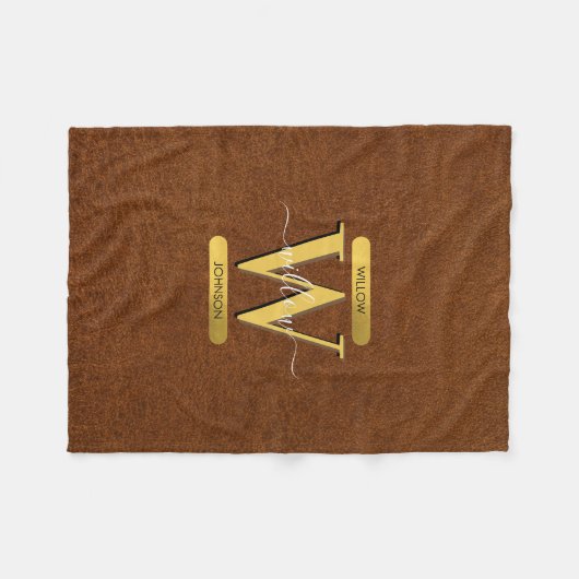 Imitate Leder und Gold Monogramm Fleecedecke (Vorderseite (Horizontal))
