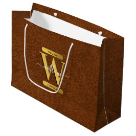Imitate Leder und Gold Monogramm Große Geschenktüte