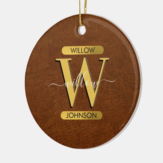 Imitate Leder und Gold Monogramm Keramik Ornament (Links)