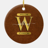 Imitate Leder und Gold Monogramm Keramik Ornament (Hinten)