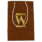 Imitate Leder und Gold Monogramm Mittlere Geschenktüte (Vorderseite)