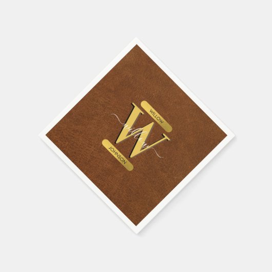 Imitate Leder und Gold Monogramm Serviette (Ecke)