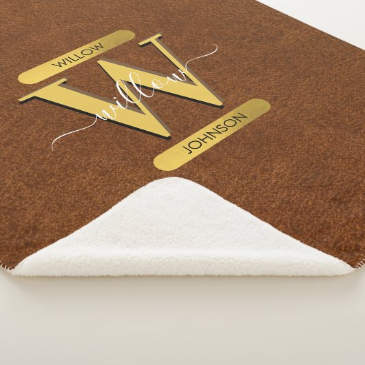 Imitate Leder und Gold Monogramm Sherpadecke (3/4)