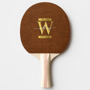 Imitate Leder und Gold Monogramm Tischtennis Schläger