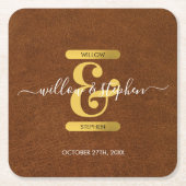 Imitate Leder- und Monogramm-Hochzeit Rechteckiger Pappuntersetzer (Vorderseite)