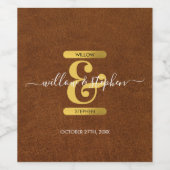 Imitate Leder- und Monogramm-Hochzeit Weinetikett (Einzelnes Label)