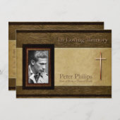 Imitate LederPergament C Foto Gedenkservice Einladung (Vorne/Hinten)