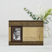 Imitate LederPergament C Foto Gedenkservice Einladung (Stehend Vorderseite)