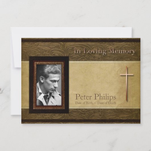 Imitate LederPergament C Foto Gedenkservice Einladung (Vorderseite)