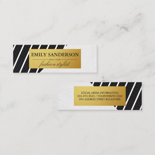 Imitate Lederweiße Streifen Gold-Metallic-Label Mini Visitenkarte (Vorne/Hinten)
