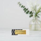 Imitate Lederweiße Streifen Gold-Metallic-Label Mini Visitenkarte (Stehend Vorderseite)