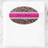 Imitate Leopard Hot Pink Rose Gold Found Diamanten Ovaler Aufkleber (Tasche)