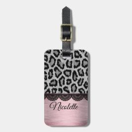 Imitate Leopard und Spitzen mit rosa Blüte Persona Gepäckanhänger