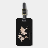 Imitate Light Gold World Map auf Black Gepäckanhänger (Vorderseite vertikal)