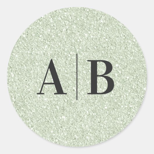 Imitate Light Sage Green Glitzer Wedding Monogram Runder Aufkleber (Vorderseite)