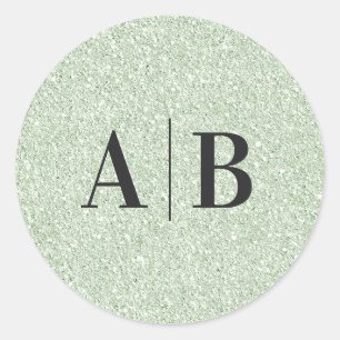 Imitate Light Sage Green Glitzer Wedding Monogram Runder Aufkleber
