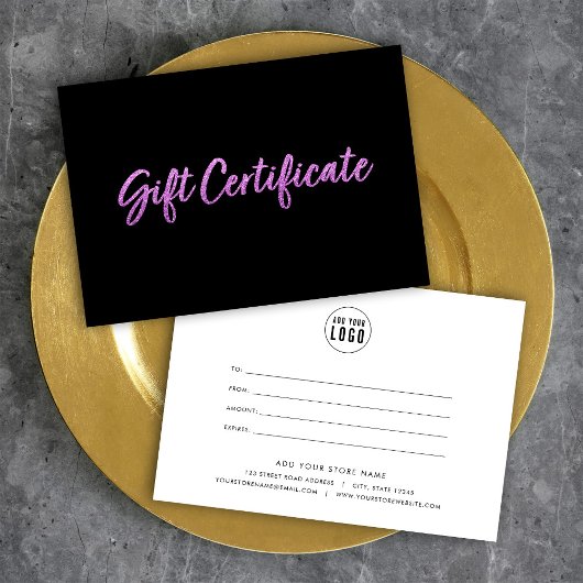 Imitate Lila Glitzer auf dem Black Gift Certificat