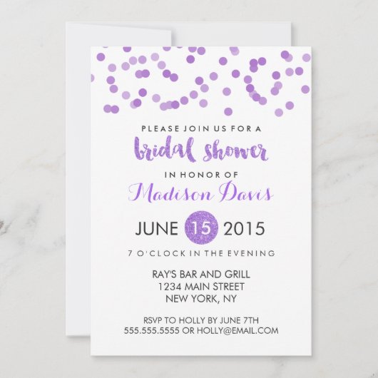 Imitate Lila Glitzer Brautparty Einladung (Vorderseite)