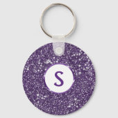Imitate Lila Glitzer Textur Look & Custom Monogram Schlüsselanhänger (Vorderseite)